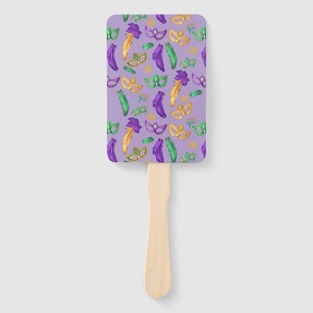 Colourful Mardi Gras patterned  Hand Fan (Front)