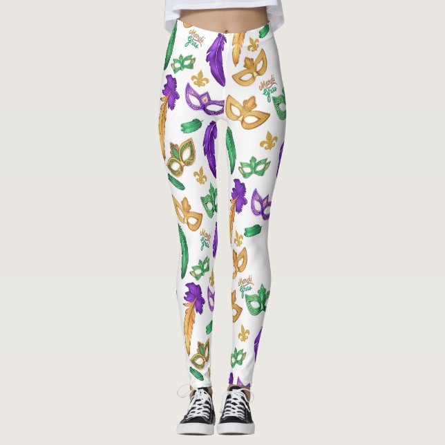 Colourful Mardi Gras patterned  Leggings (Front)