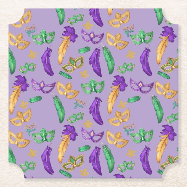Colourful Mardi Gras patterned  Paper Coaster (Front)