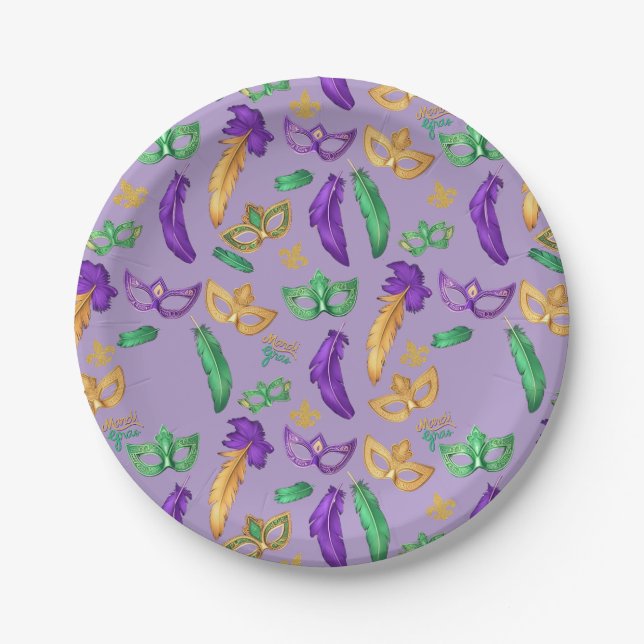 Colourful Mardi Gras patterned  Paper Plate (Front)