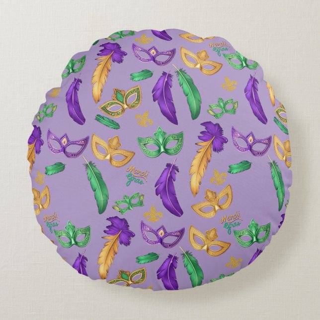 Colourful Mardi Gras patterned  Round Cushion (Front)