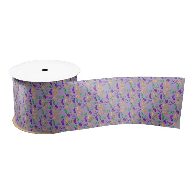 Colourful Mardi Gras patterned  Satin Ribbon (Spool)