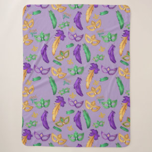 Colourful Mardi Gras patterned Sherpa Blanket