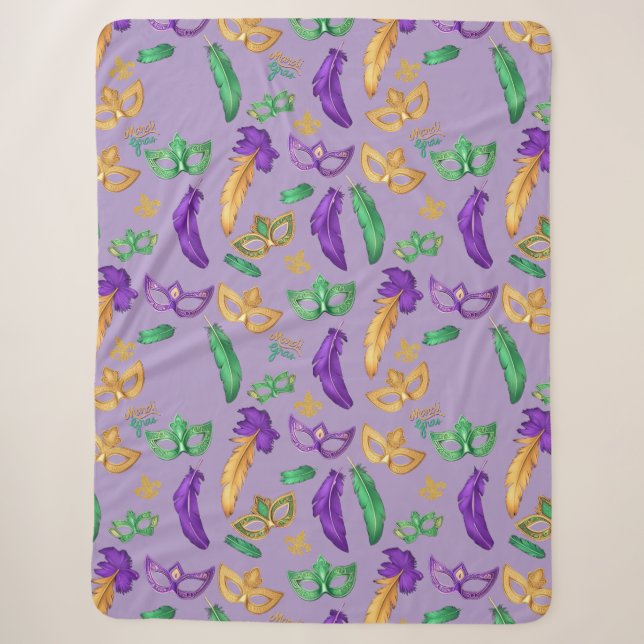 Colourful Mardi Gras patterned  Sherpa Blanket (Front)