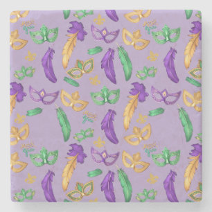 Colourful Mardi Gras patterned Stone Coaster