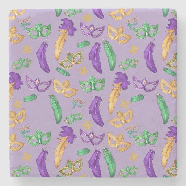 Colourful Mardi Gras patterned  Stone Coaster (Front)