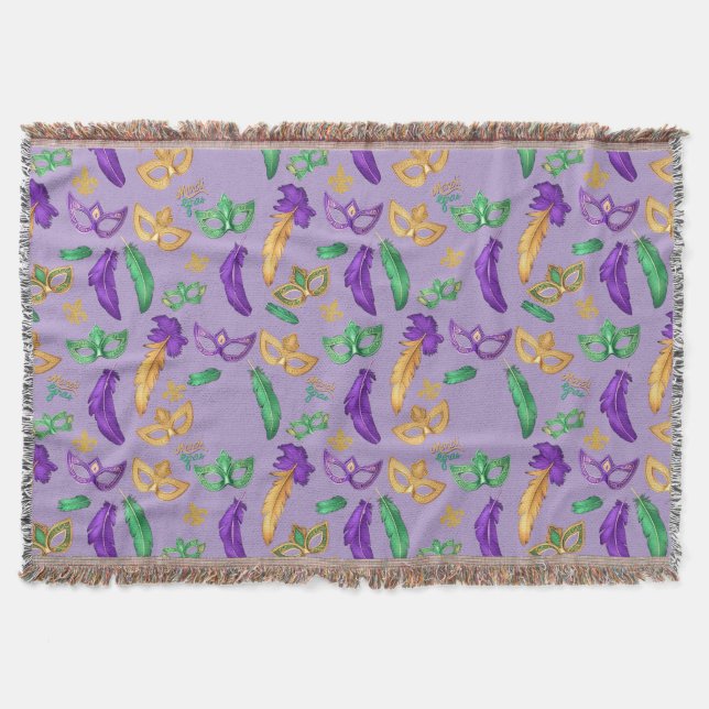Colourful Mardi Gras patterned  Throw Blanket (Front)