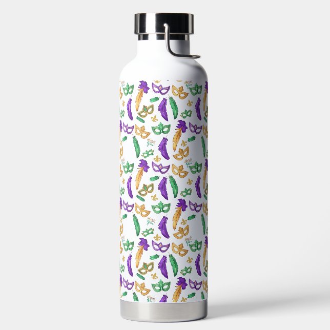 Colourful Mardi Gras patterned  Water Bottle (Left)