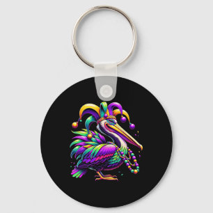 Colourful Mardi Gras Pelican Louisiana Jester Hat  Key Ring