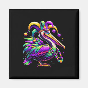Colourful Mardi Gras Pelican Louisiana Jester Hat Magnet