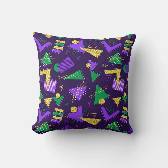 Colourful Mardi-Gras Style Shapes and Pattern Cushion (Front)
