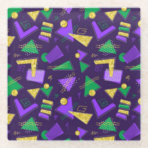 Colourful Mardi-Gras Style Shapes and Pattern Glass Coaster