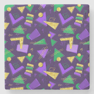 Colourful Mardi-Gras Style Shapes and Pattern Stone Coaster