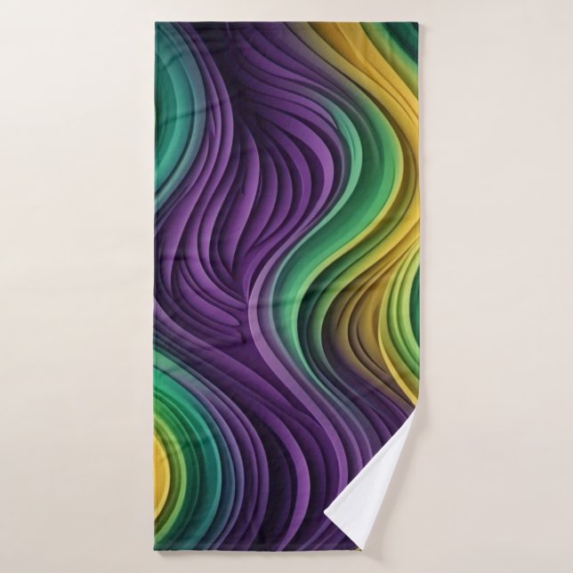 Colourful Mardi Gras wave patterned  Bath Towel (Bath Towel)