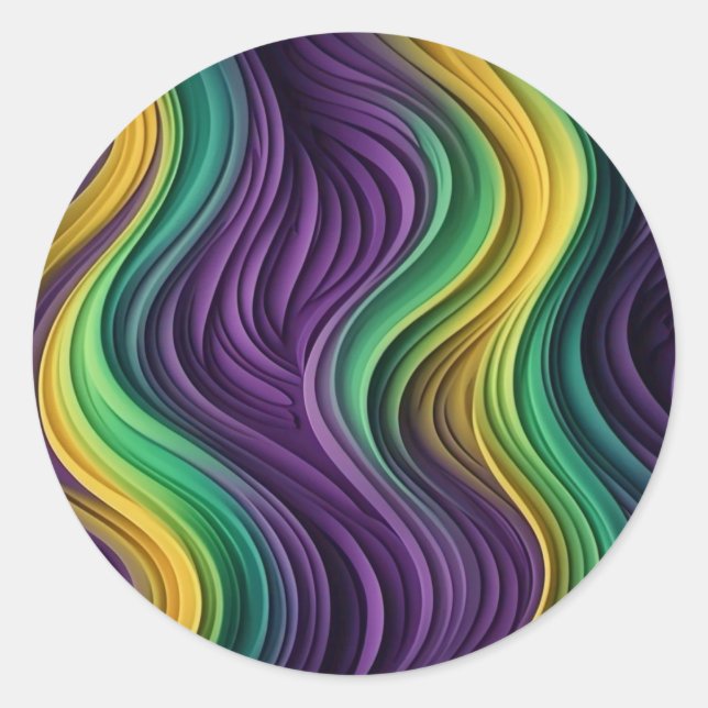 Colourful Mardi Gras wave patterned  Classic Round Sticker (Front)