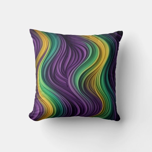 Colourful Mardi Gras wave patterned  Cushion (Front)