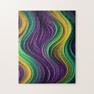 Colourful Mardi Gras wave patterned Jigsaw Puzzle