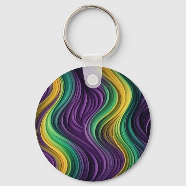 Colourful Mardi Gras wave patterned  Key Ring (Front)