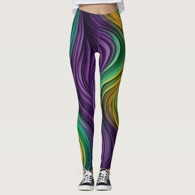Colourful Mardi Gras wave patterned  Leggings (Front)