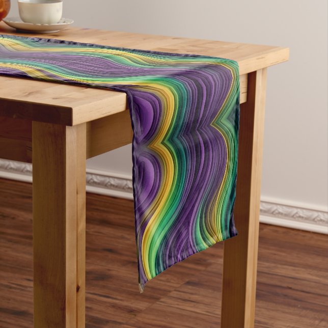 Colourful Mardi Gras wave patterned  Short Table Runner (In Situ)