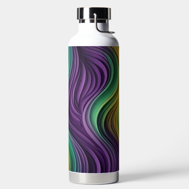 Colourful Mardi Gras wave patterned  Water Bottle (Left)