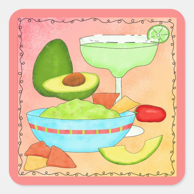 Colourful Margarita Guacamole Fun Celebrate Square Sticker (Front)