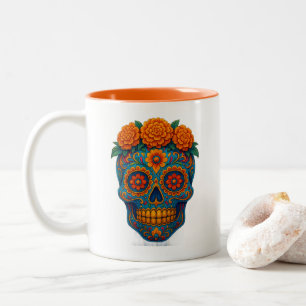 Colourful Marigold Day of the Dead Sugar Skull Two-Tone Coffee Mug