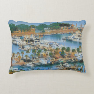 Colourful Marina Wall Art Coastal Harbour Boats Decorative Cushion