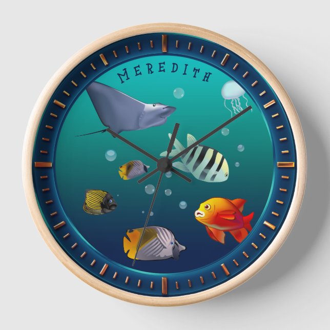 Colourful Marine Life Creatures Clock (Front)