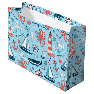 Colourful Marine Life & Nautical Boat Anchor Large Gift Bag