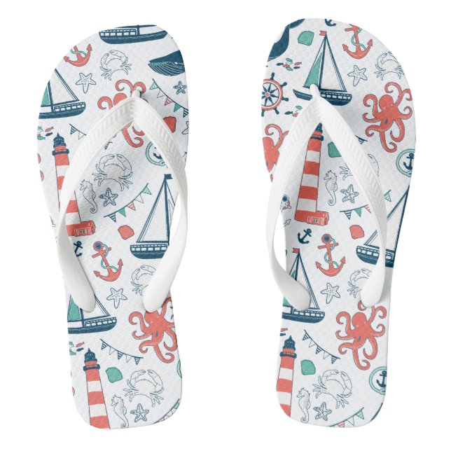 Colourful Marine Life & Nautical Symbols Pattern Thongs (Footbed)