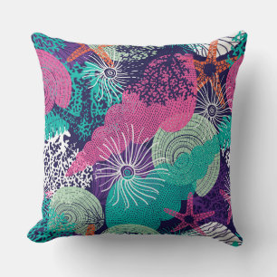 Colourful Marine Pattern Sea Life Starfish Seaweed Cushion