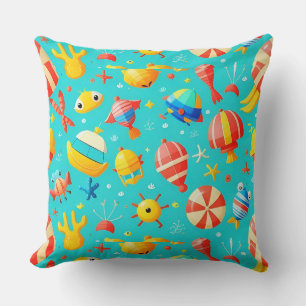 Colourful Marine-Themed Pattern with Playful Anima Cushion