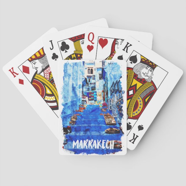 Colourful Marrakech Morocco Architecture Watercolo Playing Cards (Back)