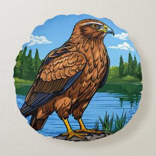 Colourful Marsh harrier Bird Round Cushion