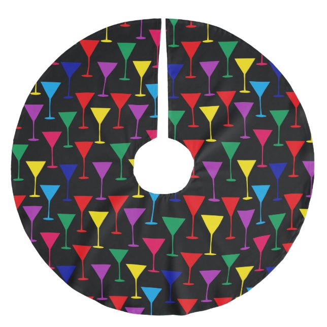 Colourful Martini Cocktail Pattern Brushed Polyester Tree Skirt (Front)