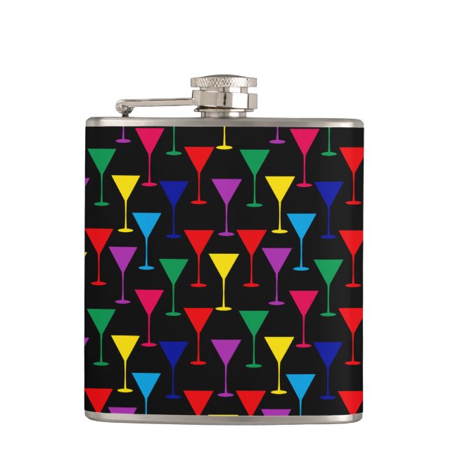 Colourful Martini Cocktail Pattern Hip Flask (Front)