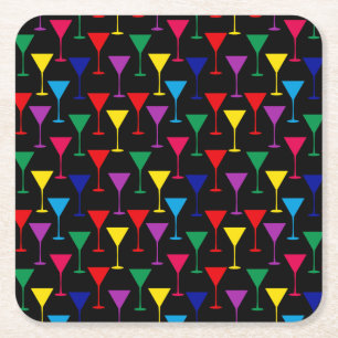 Colourful Martini Cocktail Pattern Square Paper Coaster