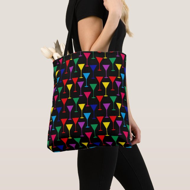 Colourful Martini Cocktail Pattern Tote Bag (Close Up)