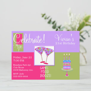 Colourful Martini Glasses Birthday Party Invitation