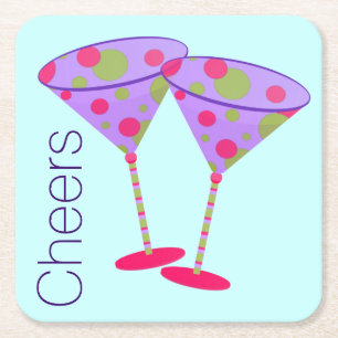 Colourful Martini Glasses Party Paper Coasters