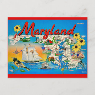 Colourful Maryland Map Postcard