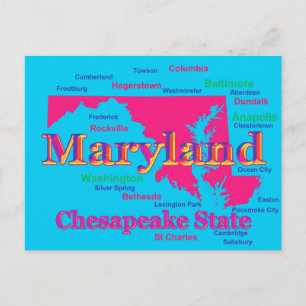 Colourful Maryland State Pride Map Silhouette Postcard