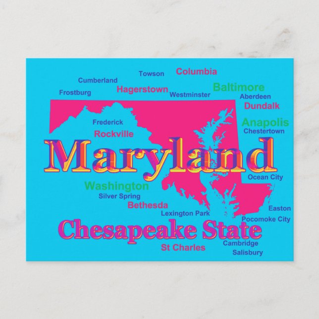 Colourful Maryland State Pride Map Silhouette Postcard (Front)