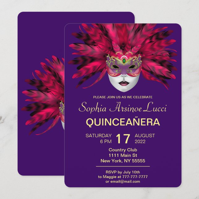 Colourful Masquerade Quinceañera Party Invitation (Front/Back)