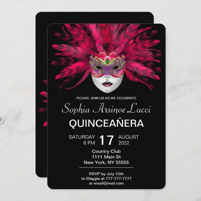 Colourful Masquerade Quinceañera Party Invitation (Front/Back)