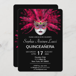 Colourful Masquerade Quinceañera Party Invitation