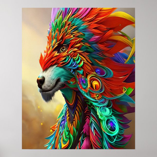 Colourful Masquerade Wolf Poster - Customisable Ar (Front)