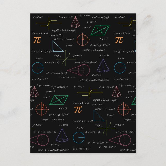 Colourful Mathematics Equations Math Formulas  Holiday Postcard (Front)