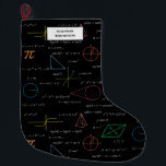 Colourful Mathematics Equations Math Formulas  Large Christmas Stocking<br><div class="desc">A colourful mathematics equations and formulas pattern on a black background. An ideal design for math teachers,  mathematic enthusiasts,  scientists,  math students,  mathematics tutors,  arithmetic etc. A modern math pattern for back to school students and teachers etc.</div>
